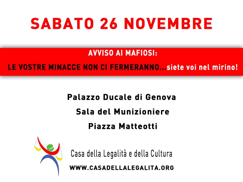 Sabato 26 novembre, ore 15, a Palazzo Ducale, sala del Munizioniere a Genova