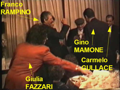 il brindisi, nel 1993, di Gino MAMONE con i boss Franco RAMPINO e Carmelo GULLACE