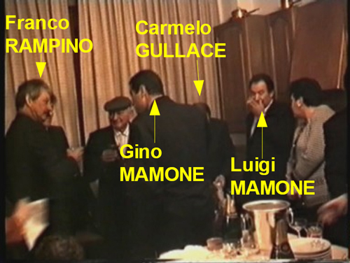 il brindisi di Gino MAMONE con Franco RAMPINO, attorniano dal vecchio nonno, Carmelo GULLACE e Luigi MAMONE