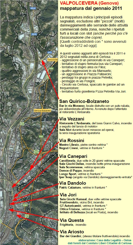 Mappa della "tranquilla" Valpolcevera (Ge)